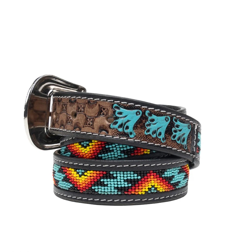NWT in Heavy Canvas Dust Bag Myra Bag Leather & Beaded Western Belt with Buckle - Picture 2 of 9